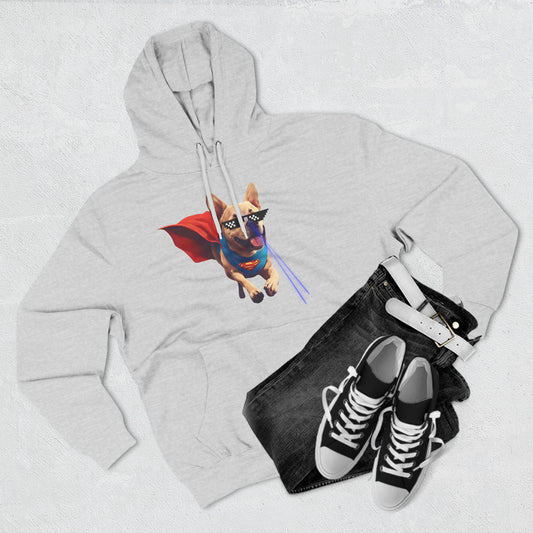 "Super Dog" Three panel Fleece Hoodie - Sniff Waggle And Walk gray