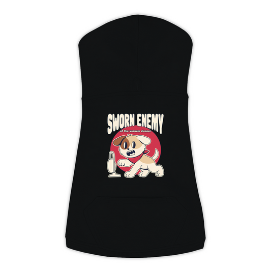 Sworn Enemy of the Vacuum Cleaner Dog Hoodie in Black, sizes L to 3XL