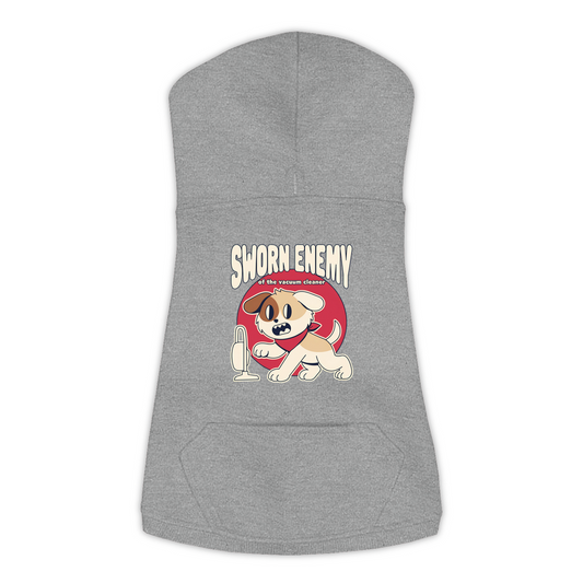 Sworn Enemy of the Vacuum Cleaner Dog Hoodie in Granite Heather, sizes L to 3XL
