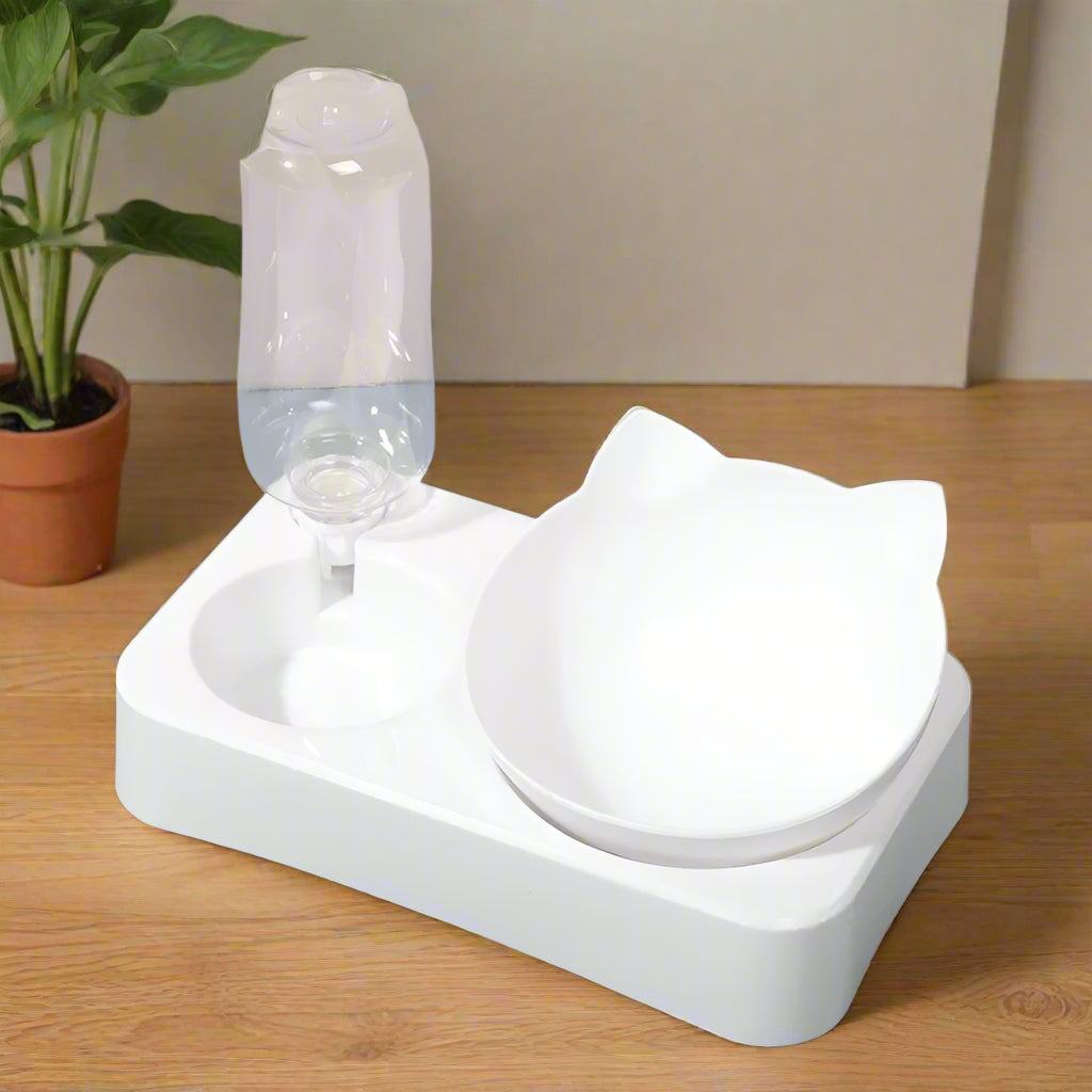 Cervical Vertebrae Dog Food Bowl Automatic Drinking Feeder. - Sniff Waggle And Walk white