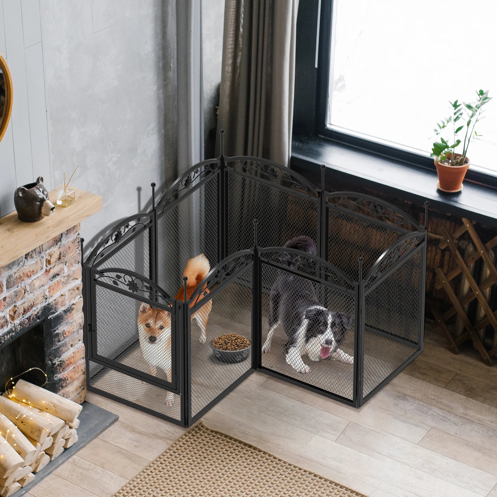 Weather-resistant metal playpen for dogs with secure locking system