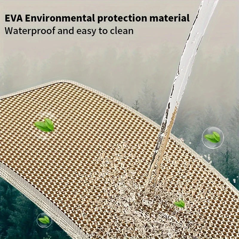 cat litter mat EVA environmental protection material being tested for waterproof and easy-to-clean properties.