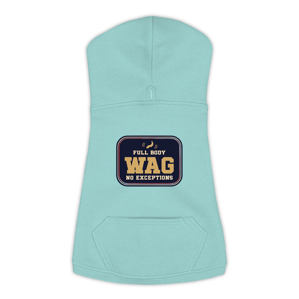 Full Body Wag funny dog hoodie in saltwater blue, sizes L to 3XL