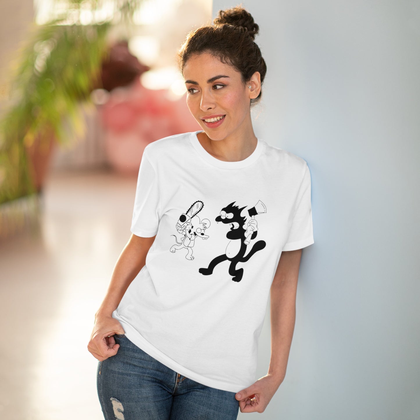 "ITCHY AND SCRATCHY" Organic white tshirt