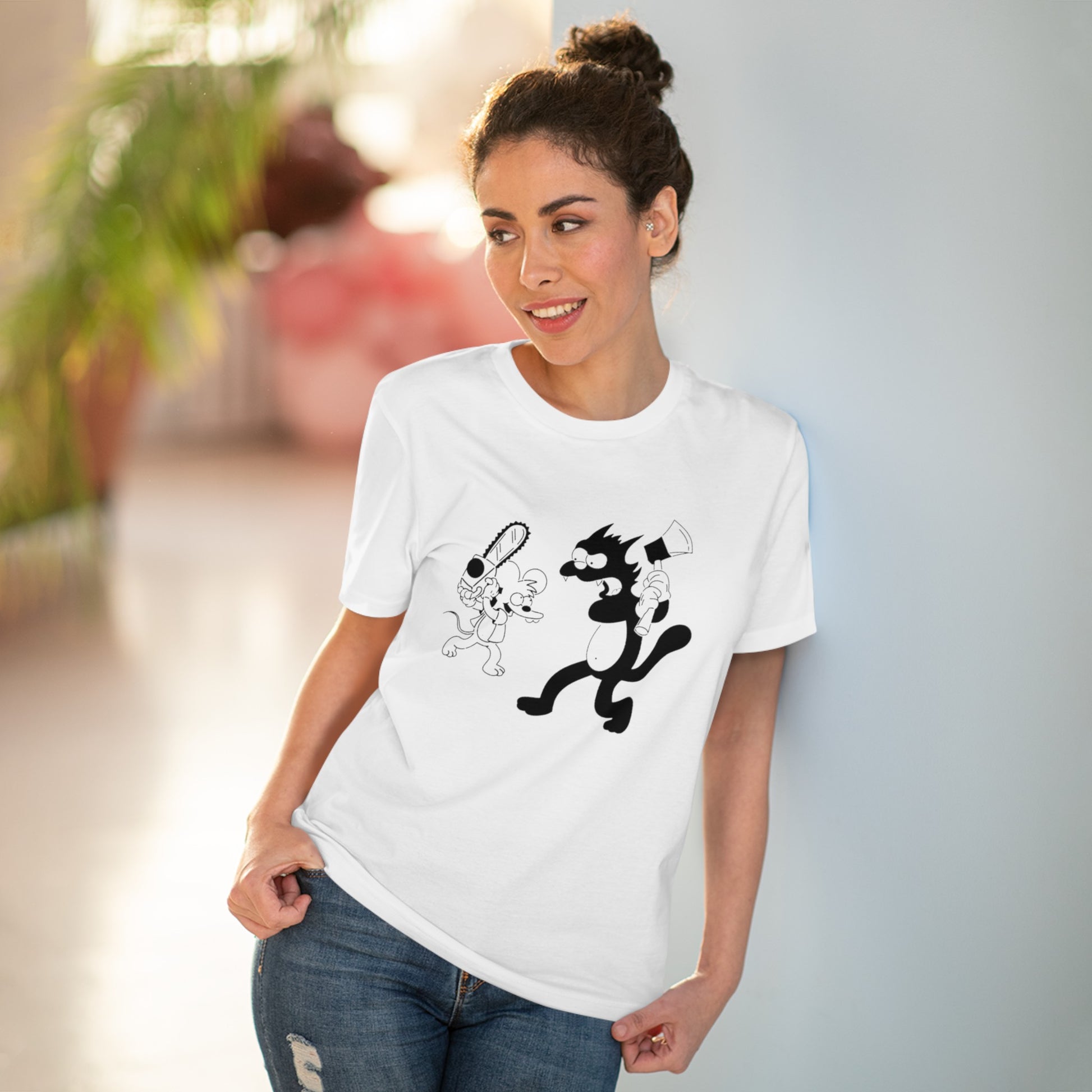 "ITCHY AND SCRATCHY" Organic white tshirt