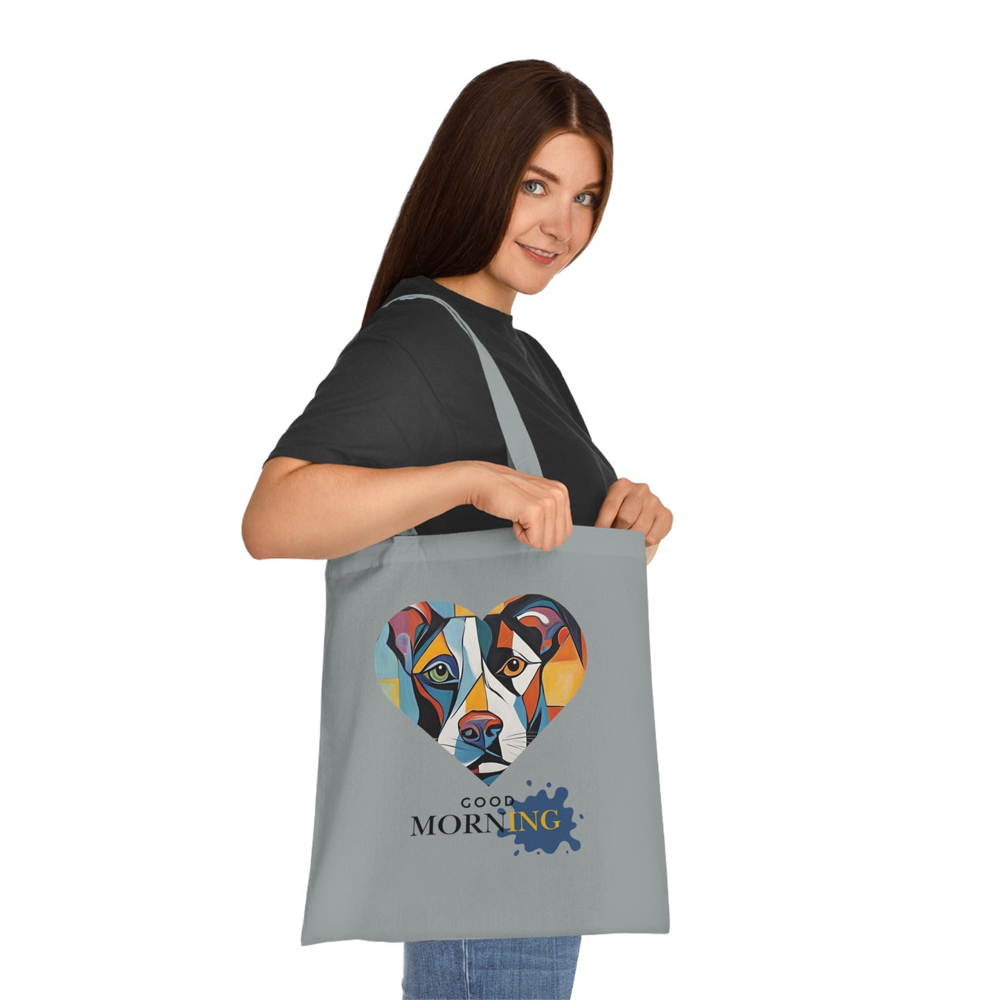 Cotton Tote Bag - Abstract Dog Heart Design with Good Morning Text-Sniffwaggleandwalk™