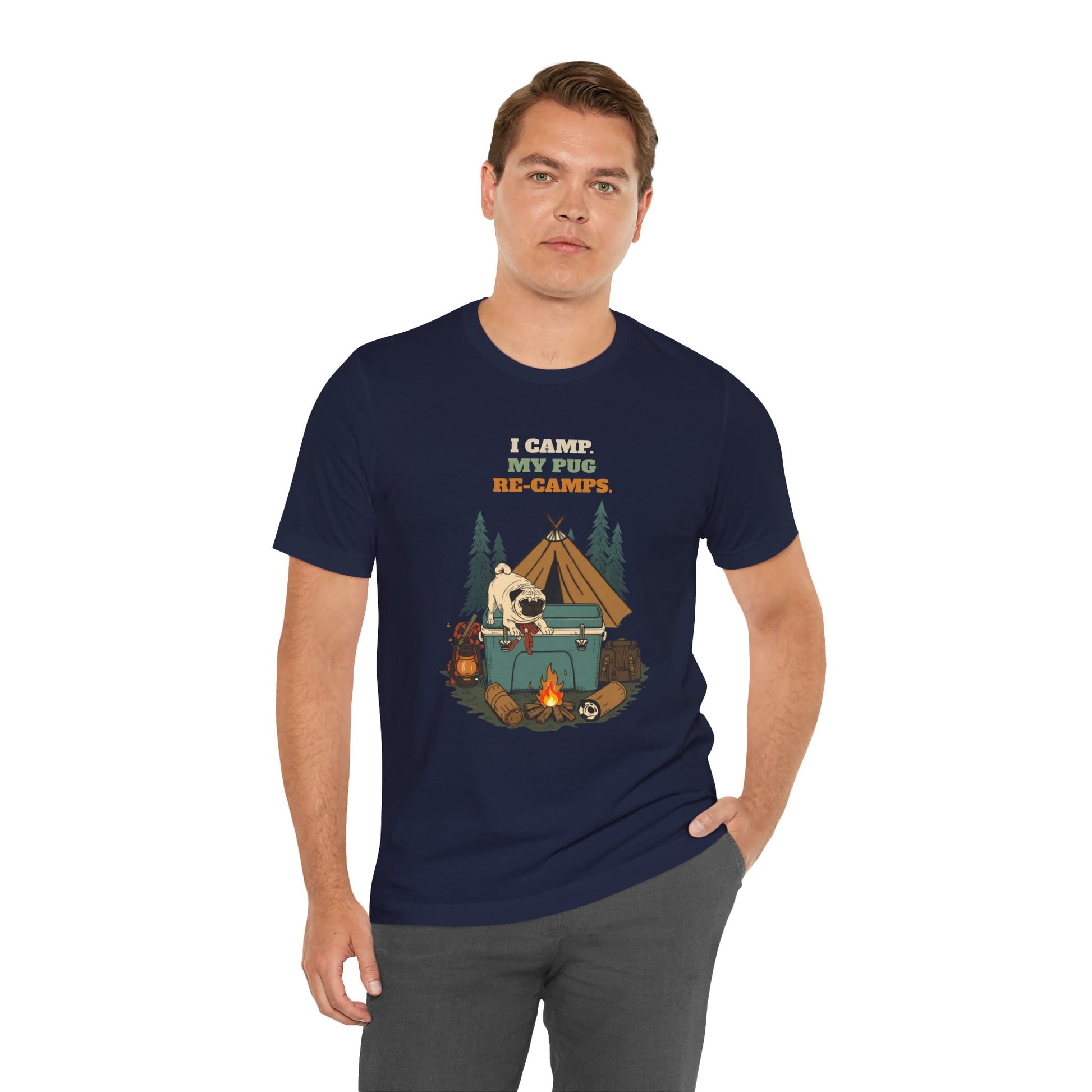 Funny Pug camping tee lifestyle photo