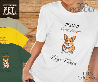 PROUD CORGI PARENT "Corgi Charm" Soft Organic T-shirt - Unisex - Sniff Waggle And Walk