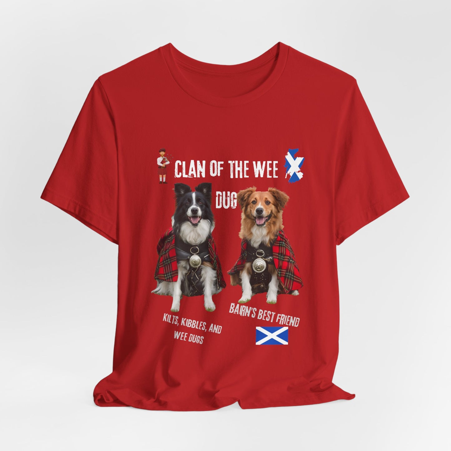 Clan of the Wee Dug black tee overhead flat lay, funny Scottish dog owner t-shirt SniffWaggleNWalk