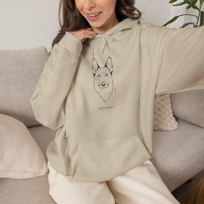 German Shepherd Dog Mum minimalist line art hoodie, front view
