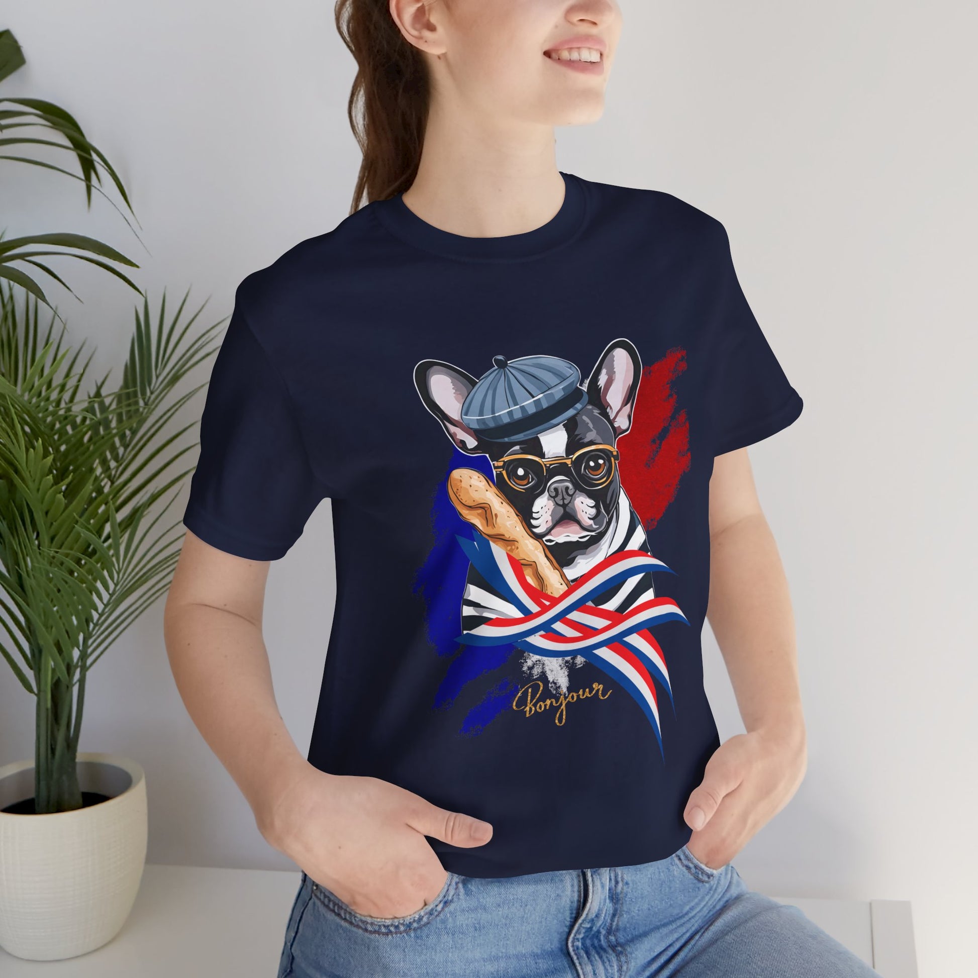 French Bulldog Baguette tee — White worn look, perfect gift for Frenchie owners — SniffWaggleNWalk™