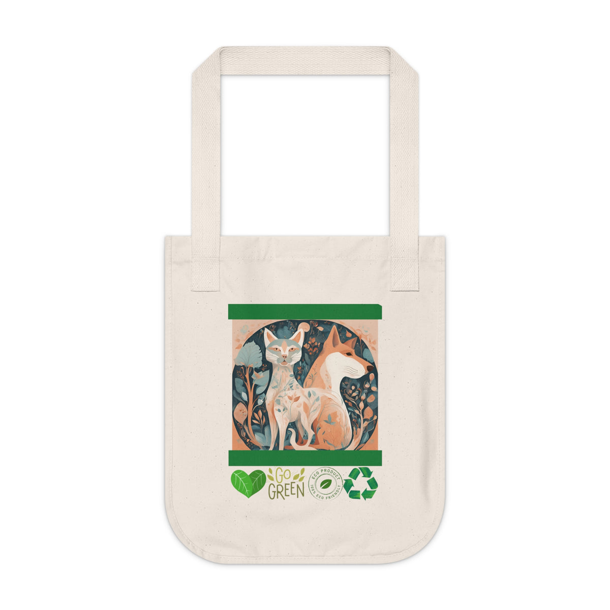 Nature-inspired dog in forest organic tote bag — lifestyle carry shot