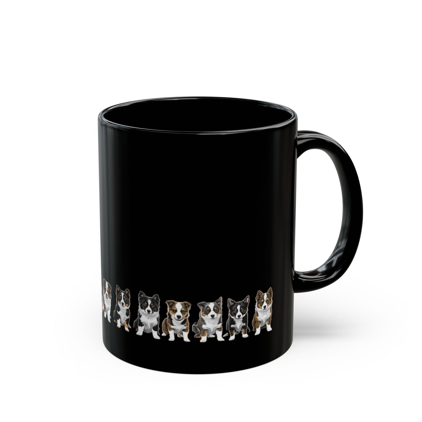 border collie Lineup Black Coffee Mug — Cute border collie Pattern (11oz & 15oz)