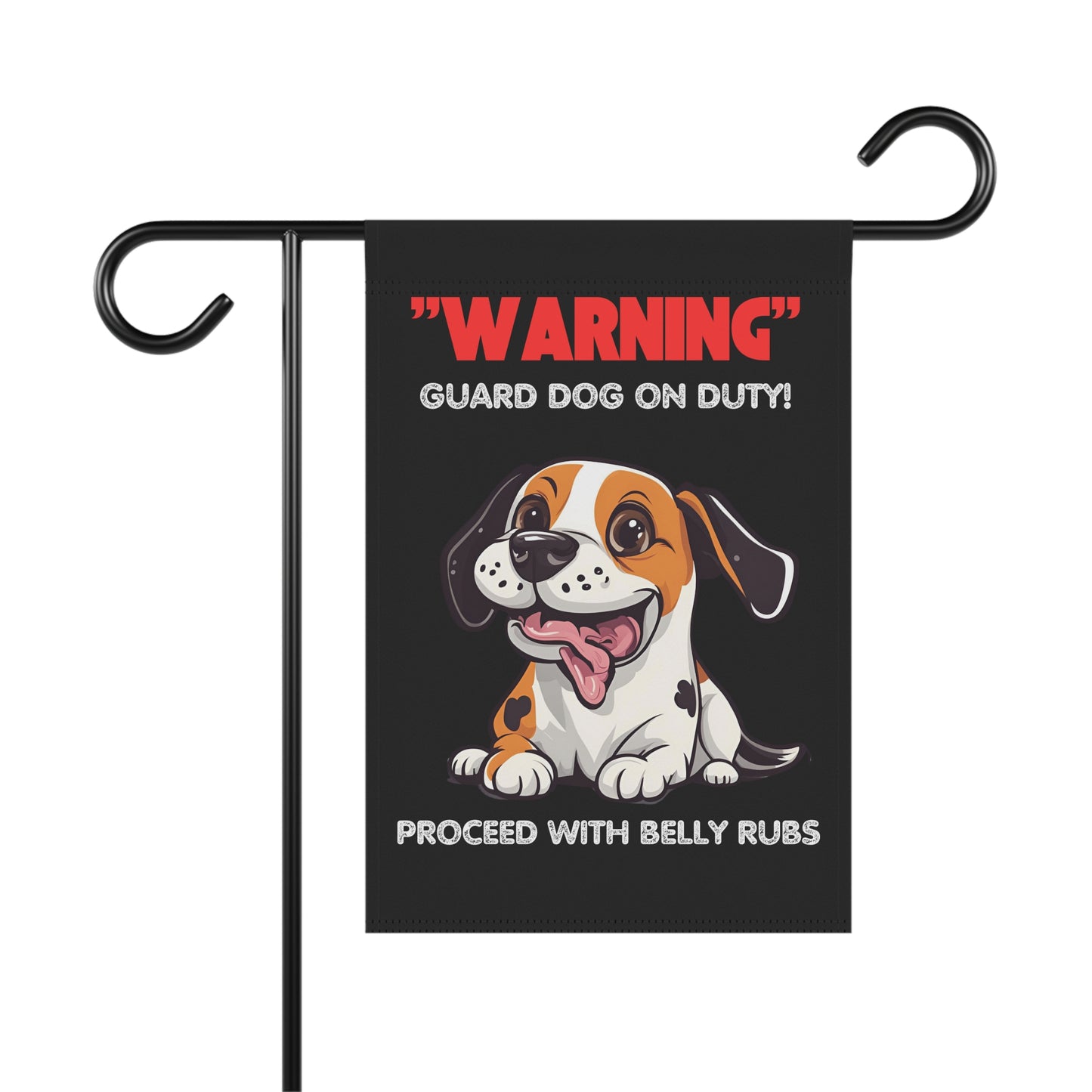 "Warning: Guard Dog on Duty – Proceed with Belly Rubs" Funny Garden Sign – Weather-Resistant Dog Lover Yard Banner