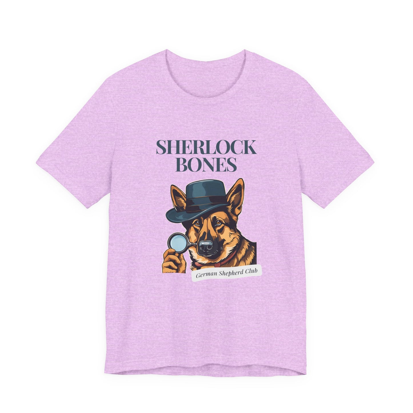 Sherlock Bones Detective Dog T-Shirt — Heather Prism Lilac — dog pun gift — SniffWaggleNWalk™