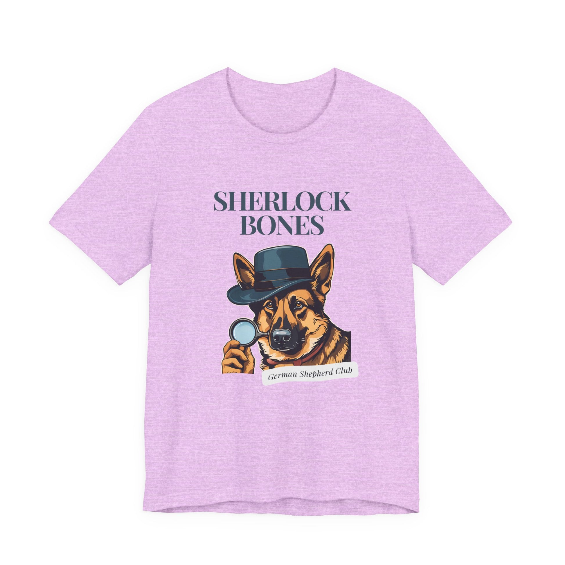 Sherlock Bones Detective Dog T-Shirt — Heather Prism Lilac — dog pun gift — SniffWaggleNWalk™