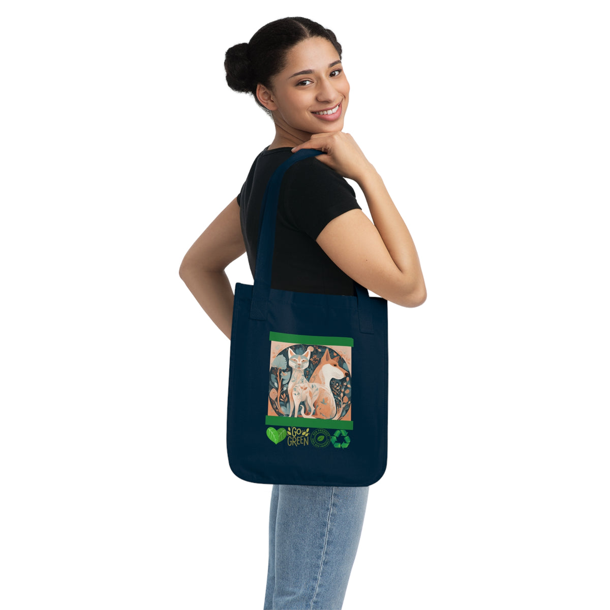 SniffWaggleNWalk™ nature-inspired tote — flat lay comparing Natural and Navy colourways
