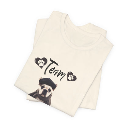 Team Frenchie French Bulldog t-shirt folded, showing fabric texture