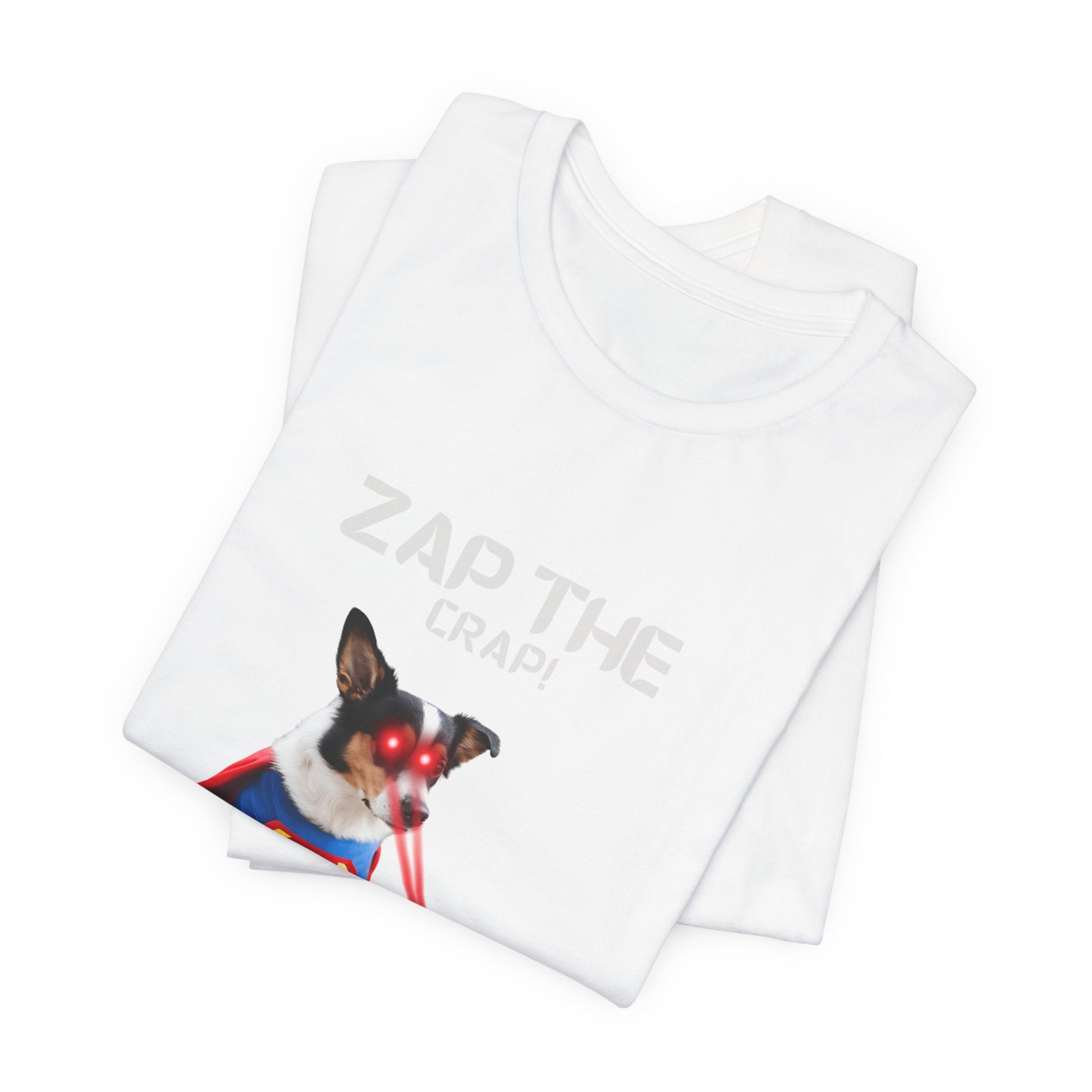 Laser Poo Edition dog t-shirt — Red, lifestyle shot, printed to order humorous tee
