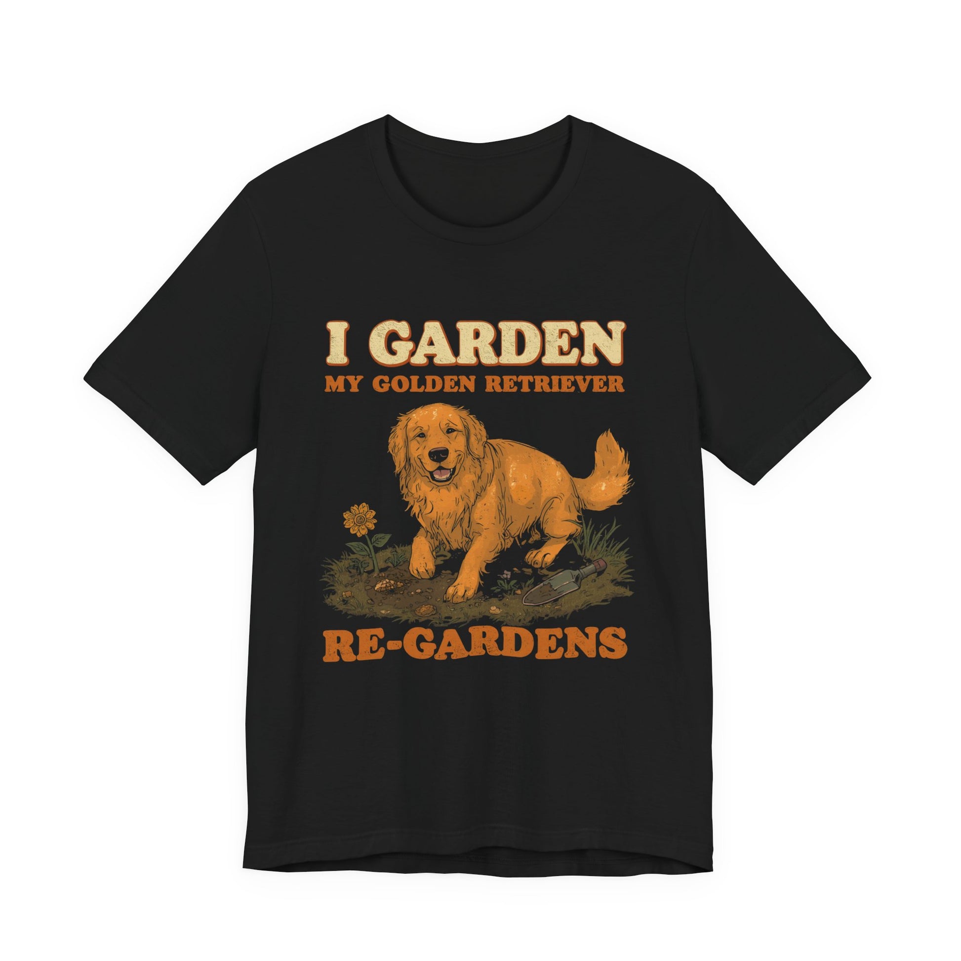 Golden Retriever gardening tee shown on model