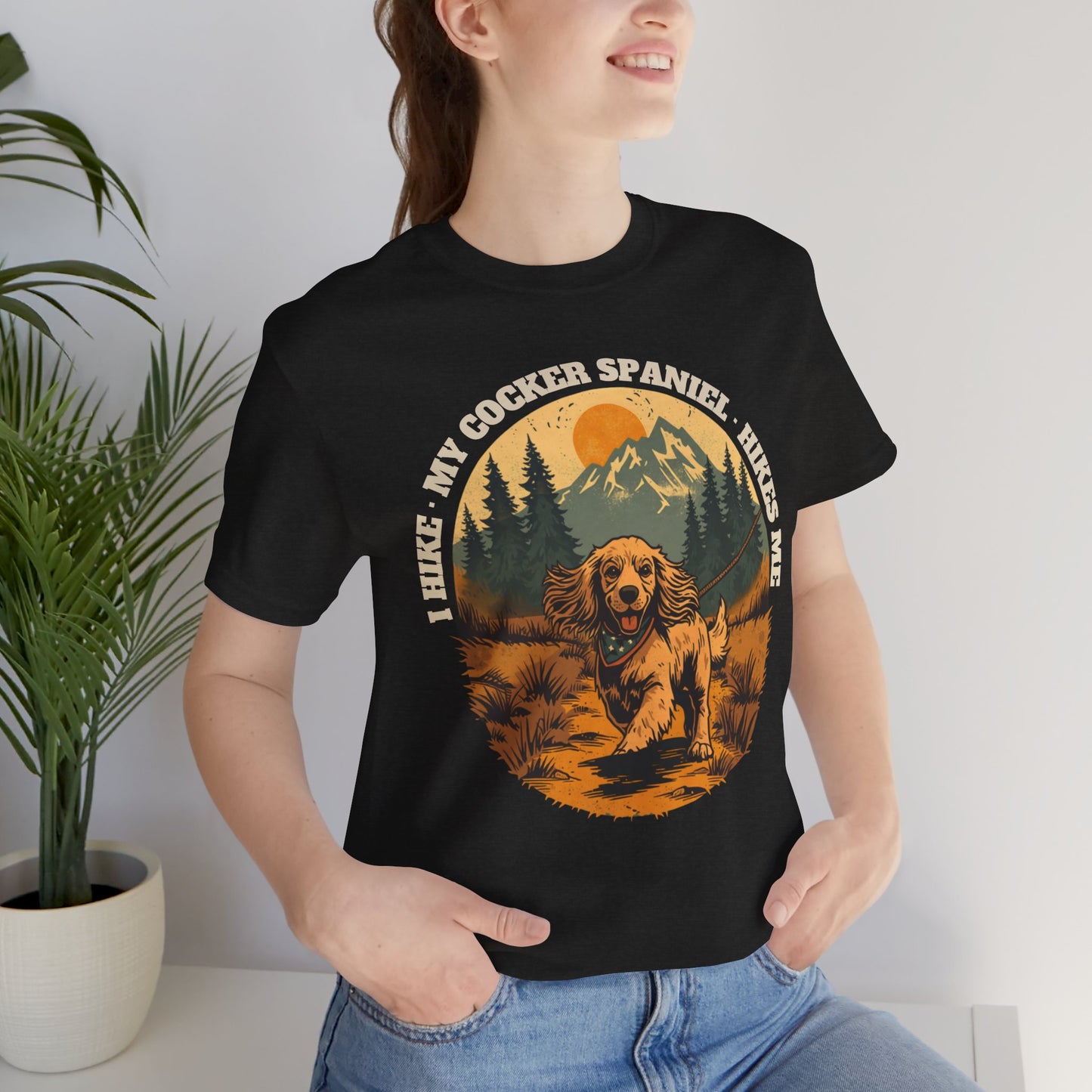 Funny cocker spaniel hiking t-shirt for dog lovers