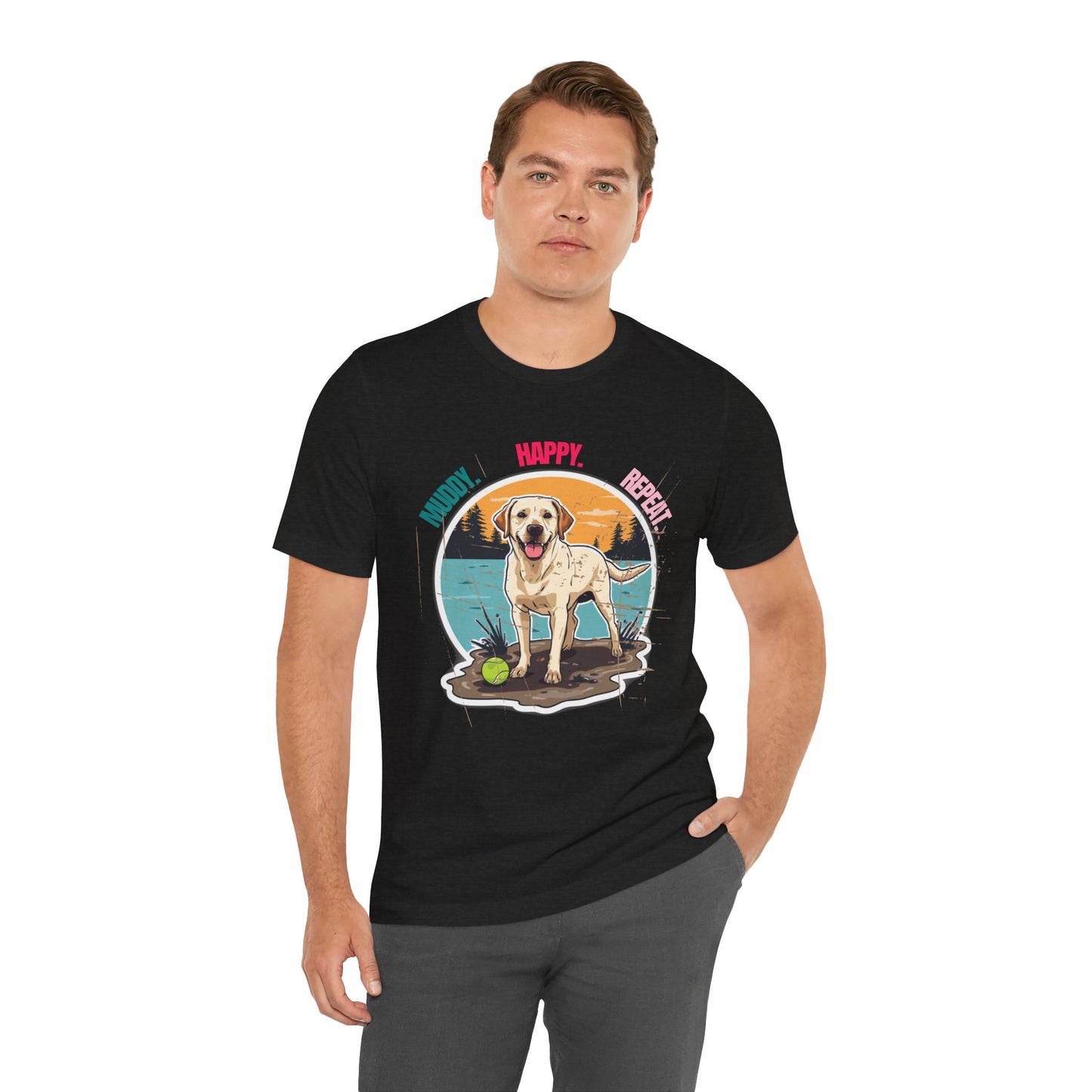 Muddy Happy Repeat T-Shirt — Labrador Dog Graphic Tee