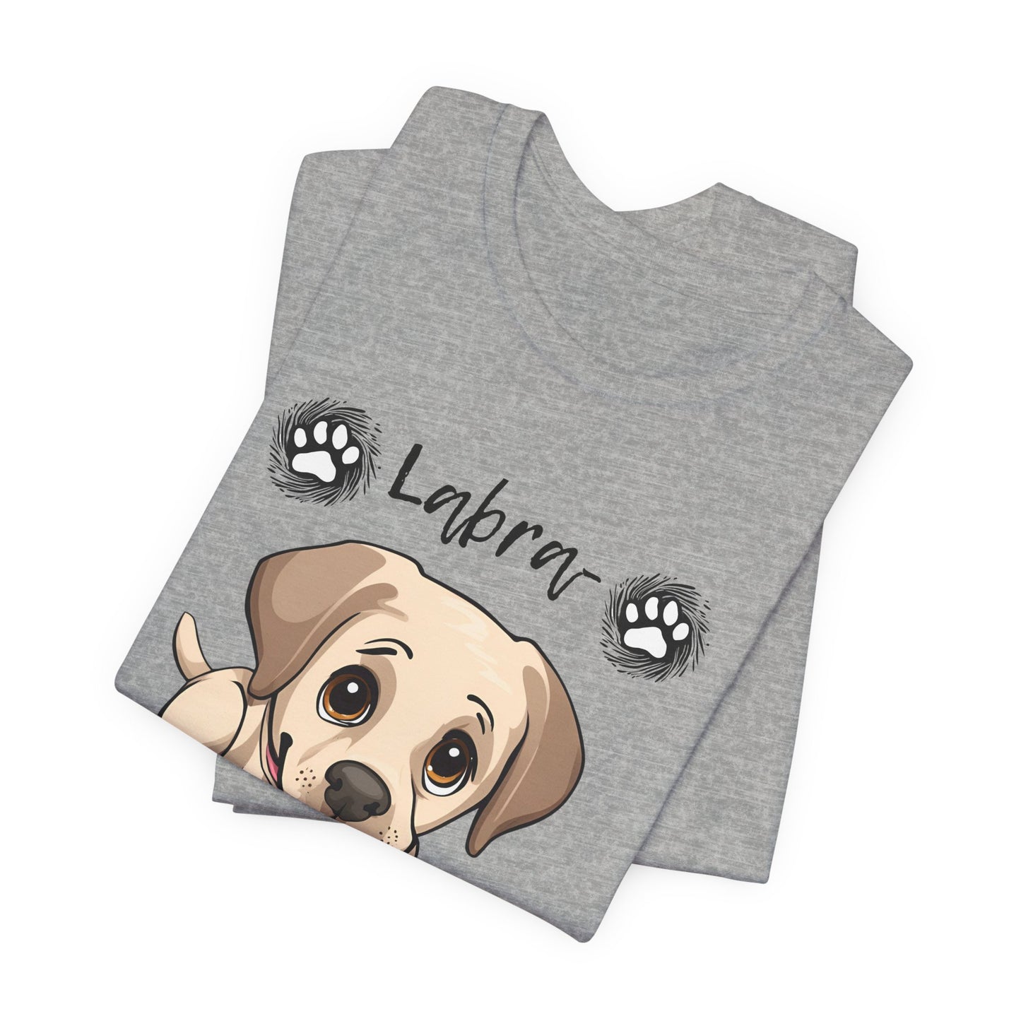 Labra-DORABLE Labrador puppy t-shirt in Athletic Heather, folded view showing Labrador puppy print