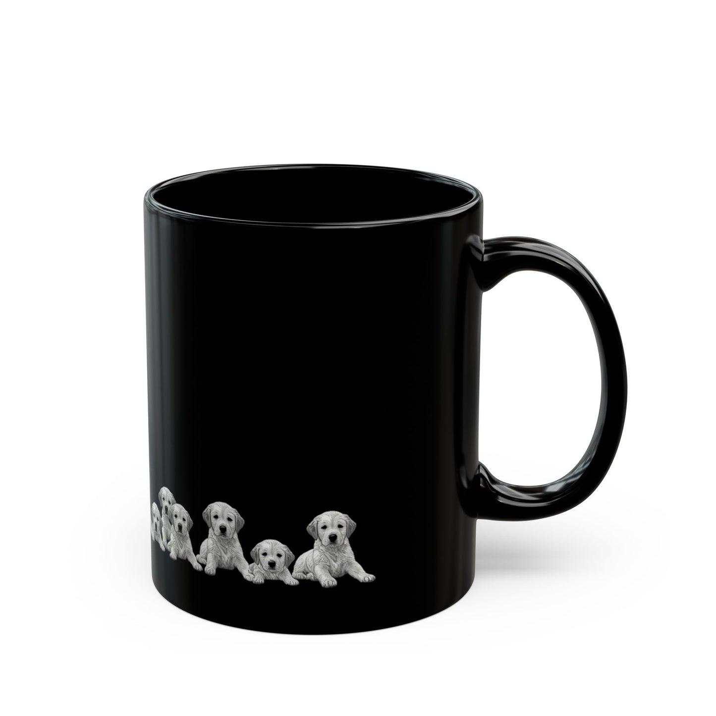 Black Puppy Row Mug — Cute golden retriever Puppies Ceramic Coffee Cup (11oz/15oz)