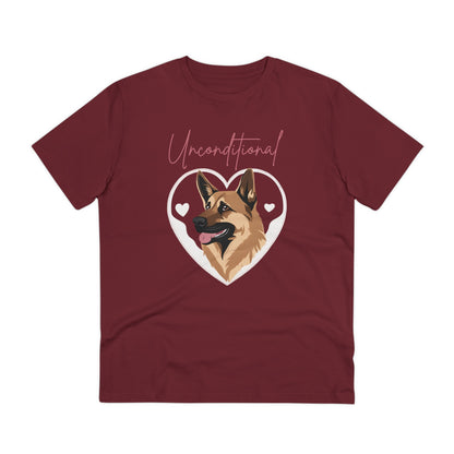 "UNCONDITIONAL LOVE" Organic T-shirt - Unisex FEATURING A GERMAN SHEPHERD - Sniff Waggle And Walk