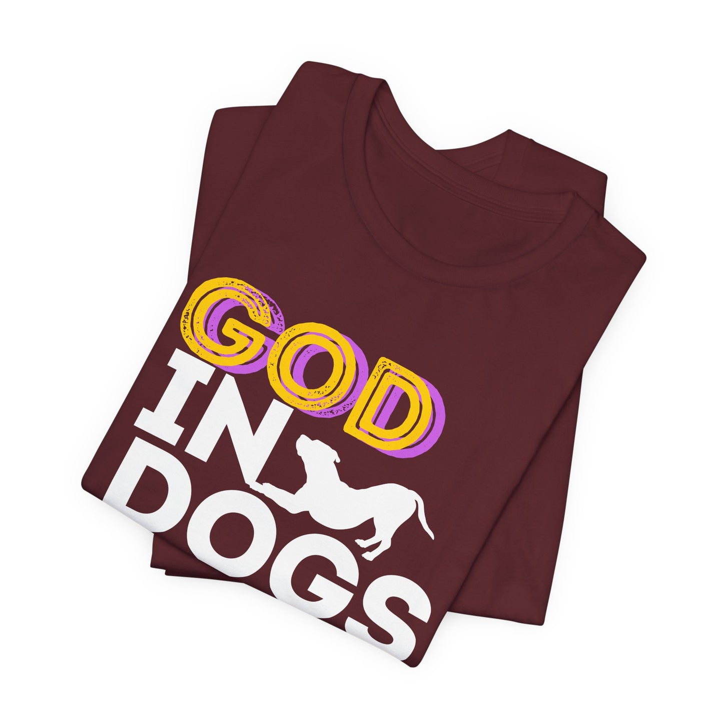 Religious dog-lover tee with cross-in-trust, detail