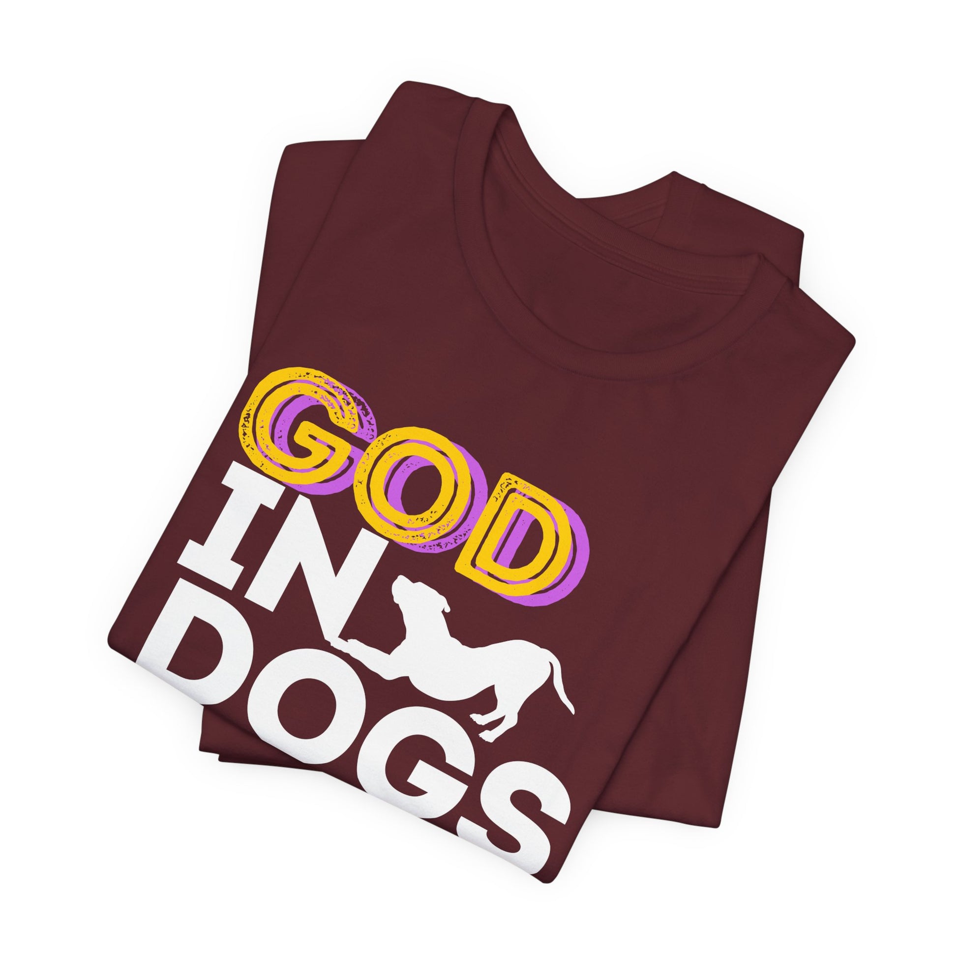 Religious dog-lover tee with cross-in-trust, detail