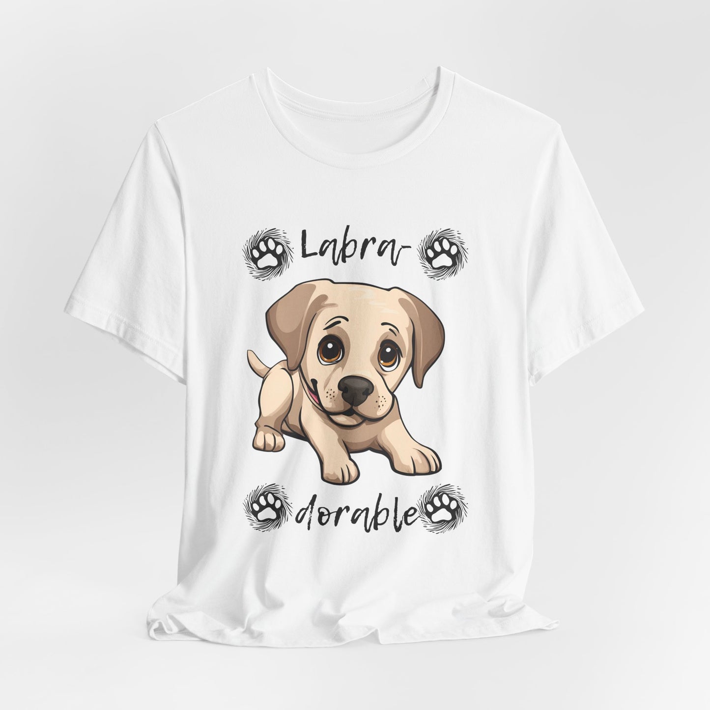 Labra-DORABLE Labrador puppy t-shirt in White, hanging front view