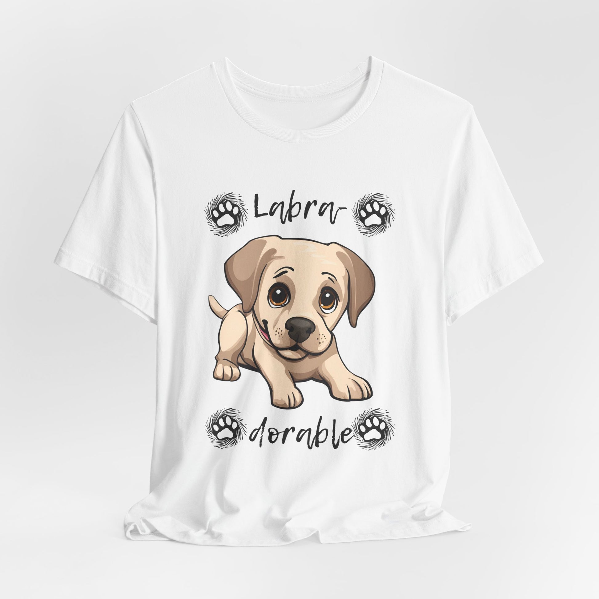 Labra-DORABLE Labrador puppy t-shirt in White, hanging front view