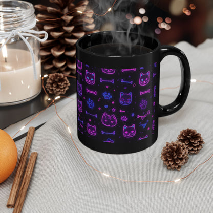 Neon glow cat pattern mug front view