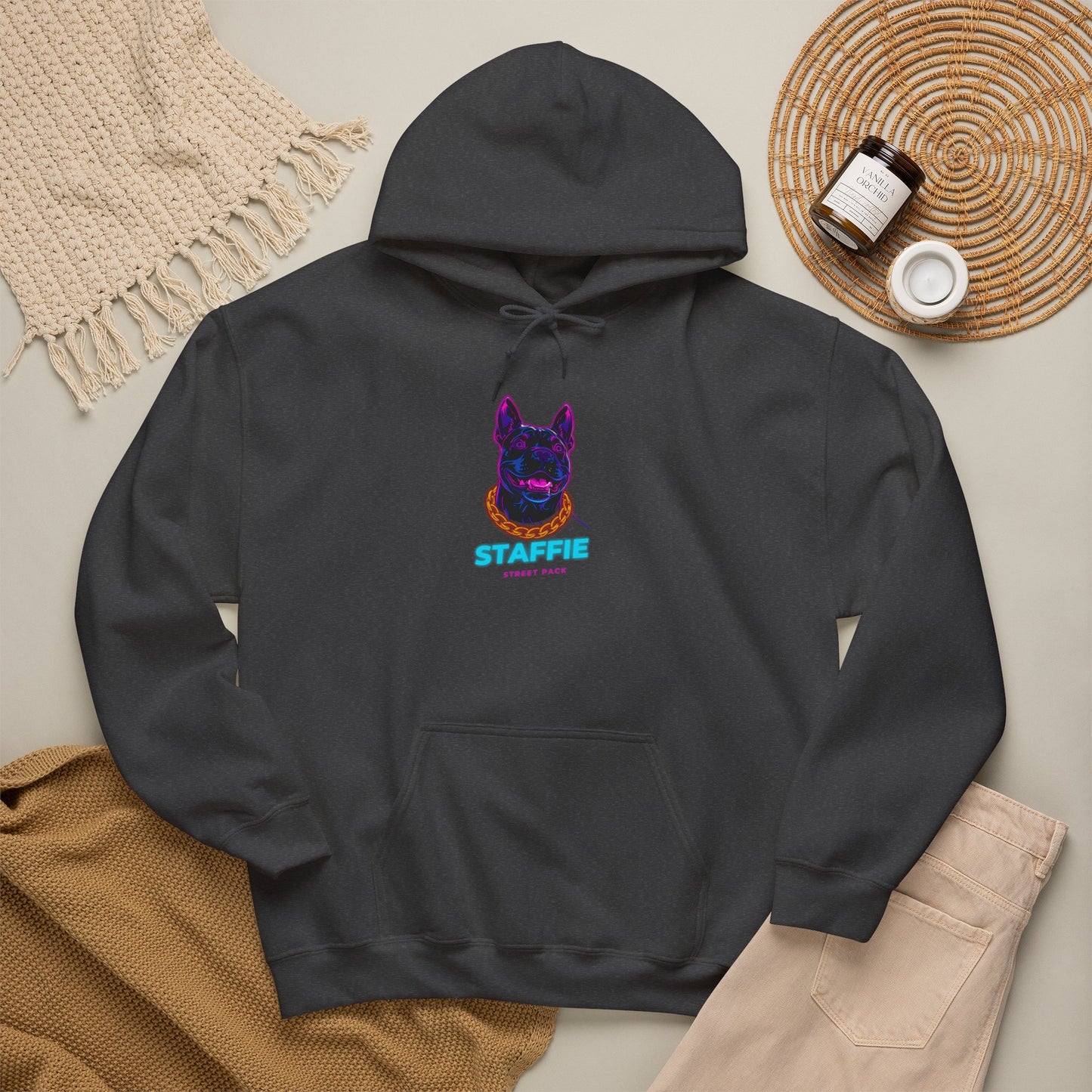 Staffie neon hoodie sleeve and cuff detail