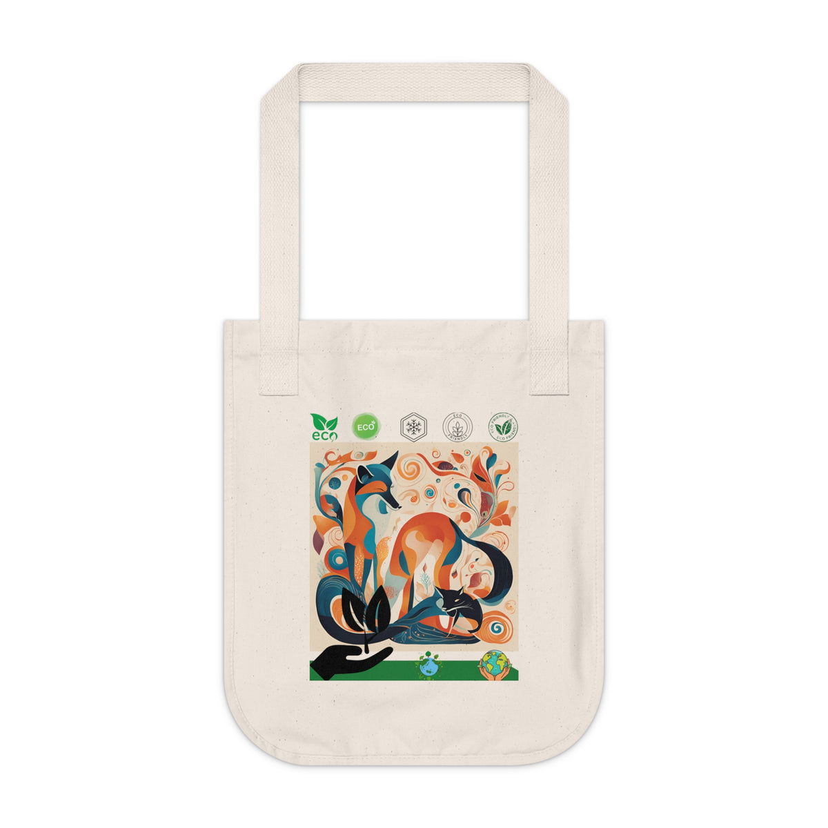Eco friendly dog in forest art tote bag — lifestyle carry shot as a reusable bag