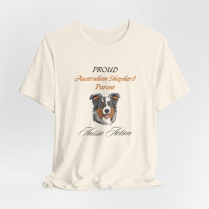 Proud Australian Shepherd Parent t-shirt in Yellow, flat lay