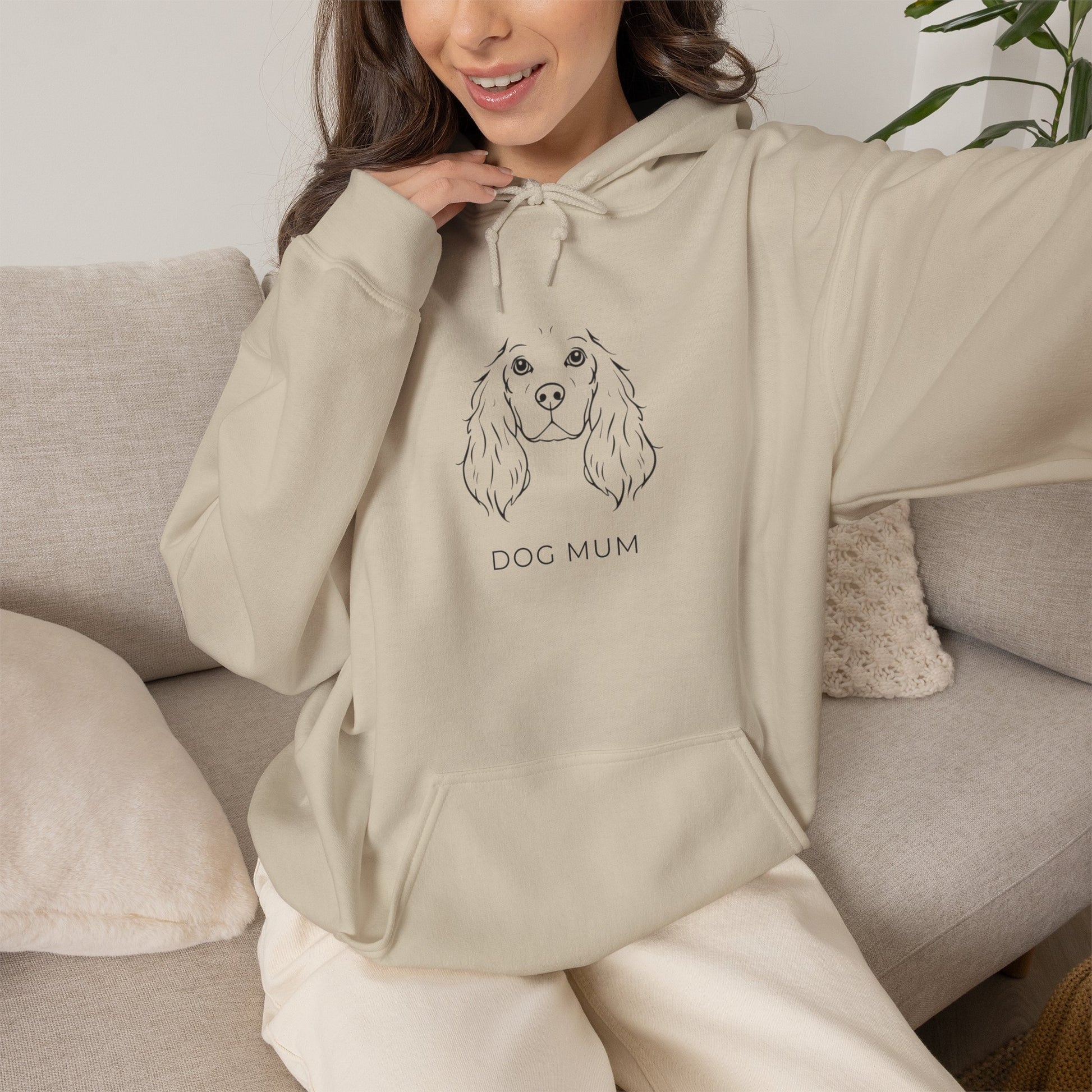 Cocker Spaniel Dog Mum line art hoodie in white