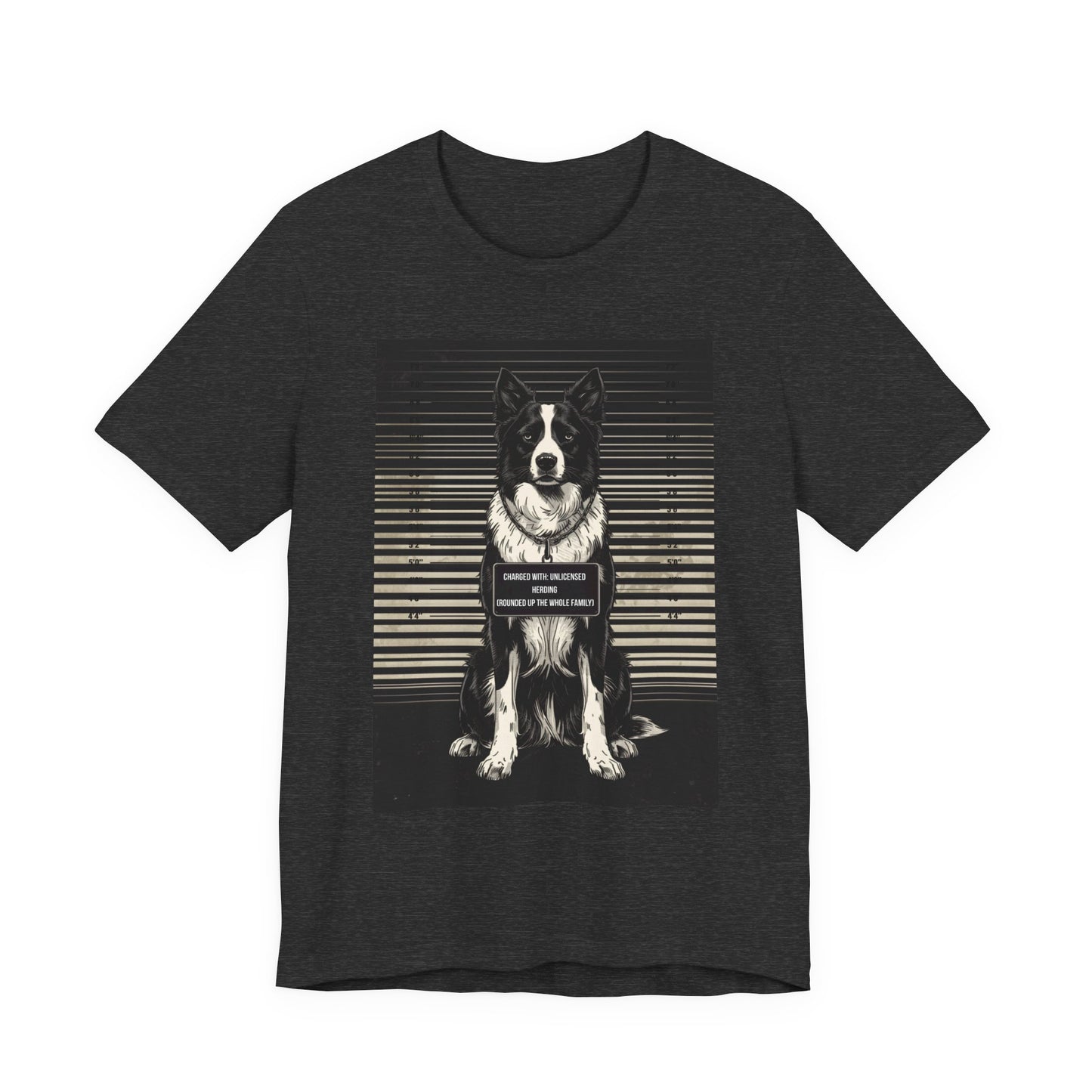 Full design view of the Border Collie True Crime Night Shift t-shirt