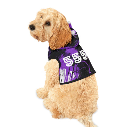 Midnight Signal™ 555 Pet Hoodie — Purple Grunge Streetwear Design