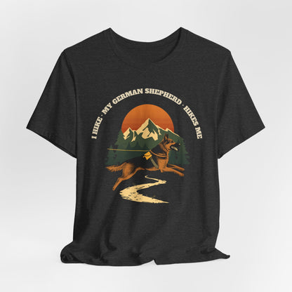 Navy german shepherd hiking gift t-shirt laid flat