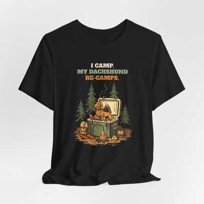 Dachshund camping tee folded flat lay