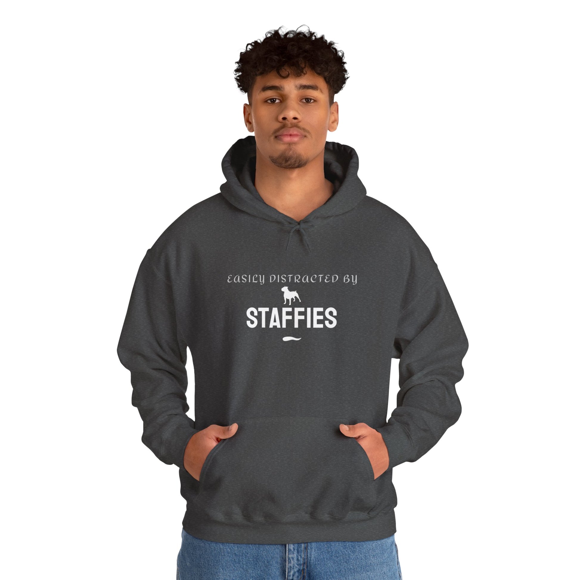 Staffie slogan hoodie maroon hood detail