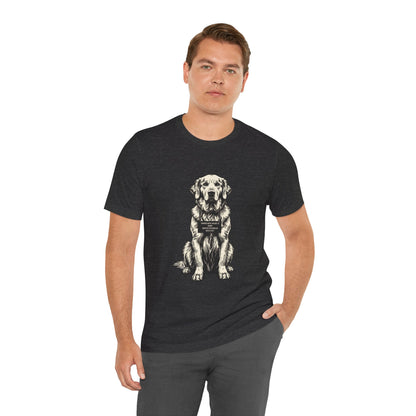 Golden Retriever True Crime Night Shift t-shirt, black heather, front view