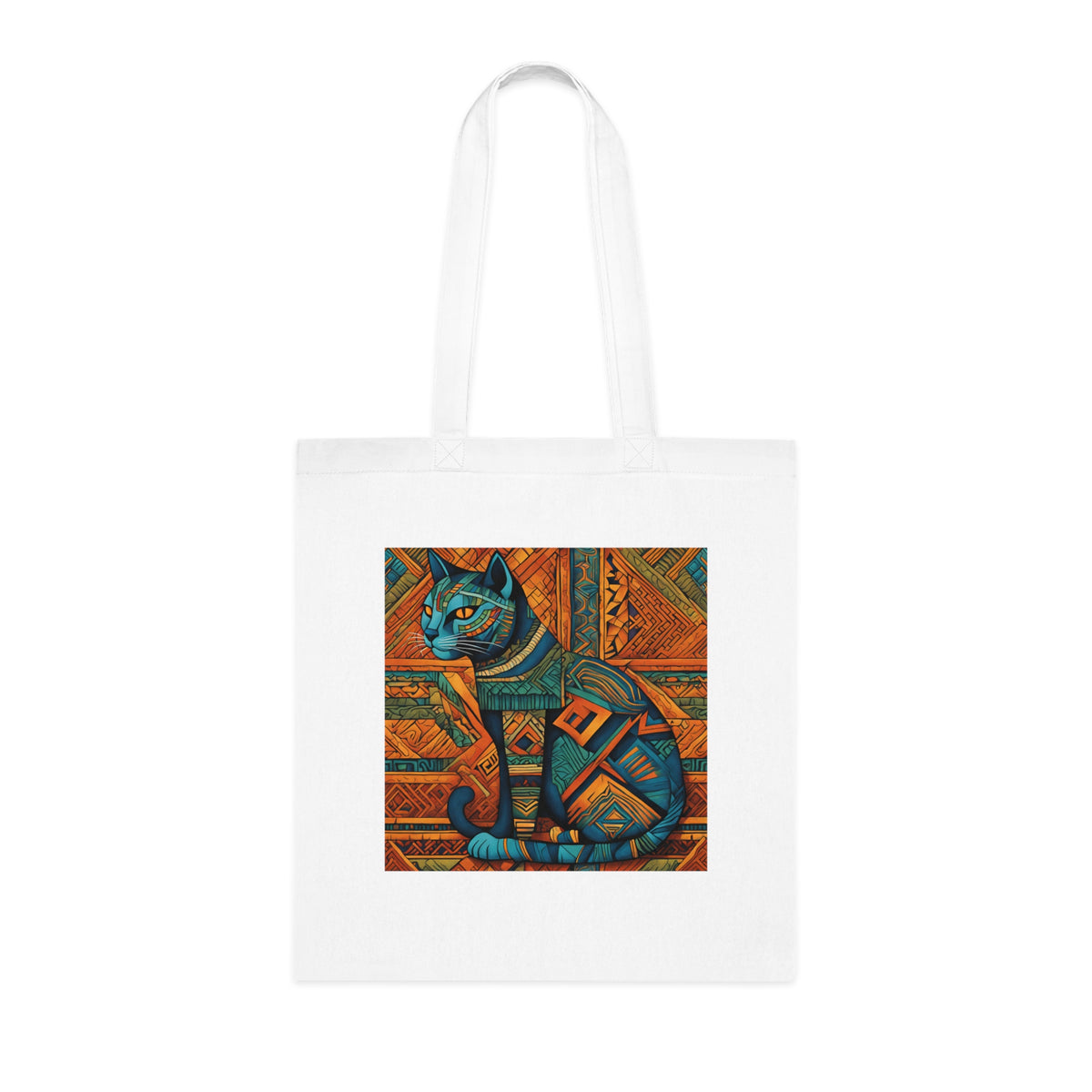 SniffWaggleNWalk™ Egyptian cat tote in white — clearest view of design detail