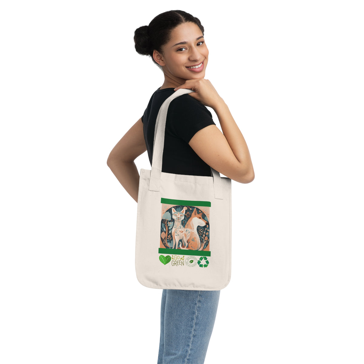 SniffWaggleNWalk™ nature-inspired forest dog organic tote bag in natural cotton — front view