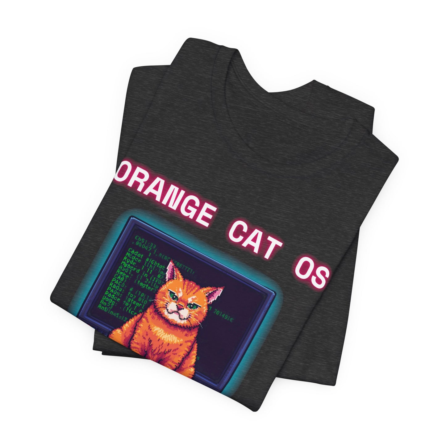 Orange Cat OS T-Shirt — Retro Computer Cat Tee ("Orange Cat OS" with keyboard caption)