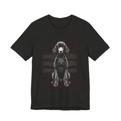 Model wearing the Poodle True Crime Night Shift tee, front pose