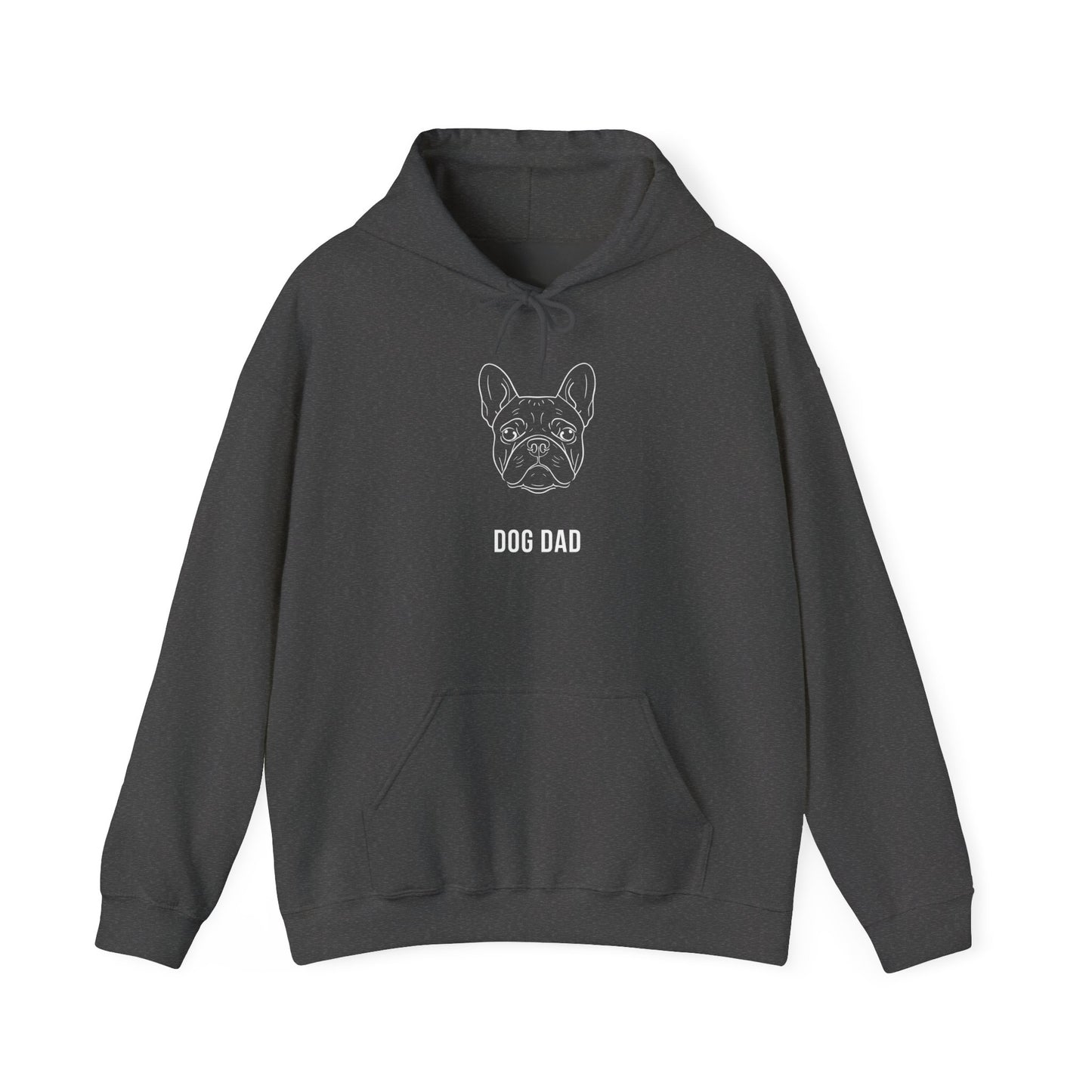 French Bulldog Dog Dad hoodie folded, white print on dark