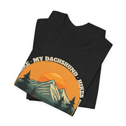 Dark grey heather sausage dog hiking t-shirt detail